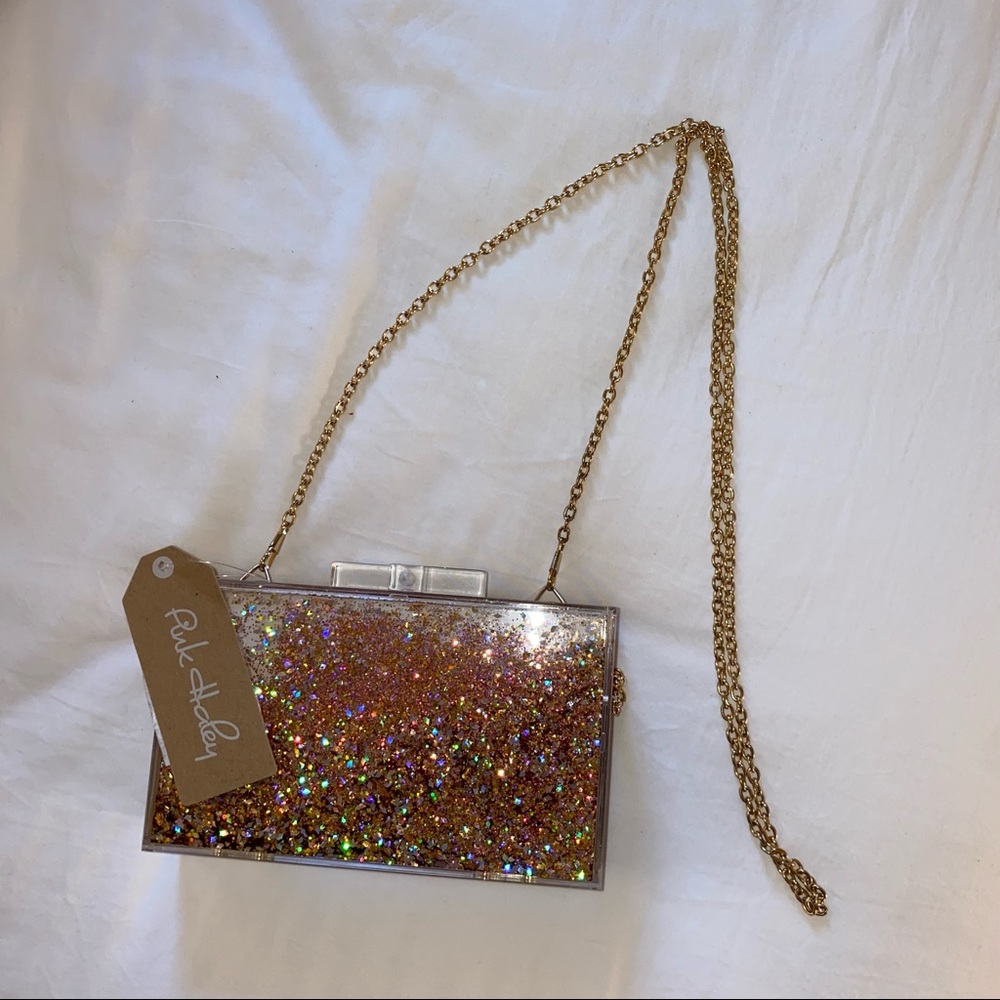 Pink Haley Glitter Box Crossbody in Gold